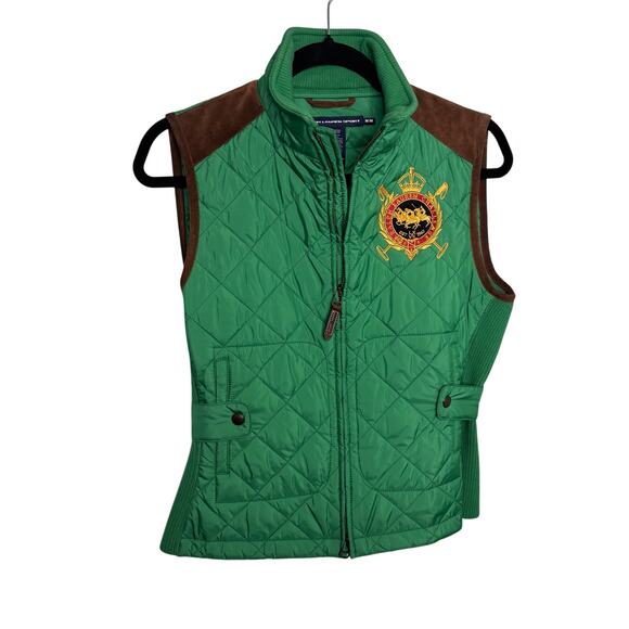 Ralph Lauren Sport Green Quilted Vest Polo Embroidered Crest M - Picture 1 of 5